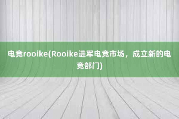 电竞rooike(Rooike进军电竞市场，成立新的电竞部门)