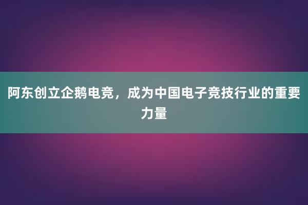 阿东创立企鹅电竞，成为中国电子竞技行业的重要力量